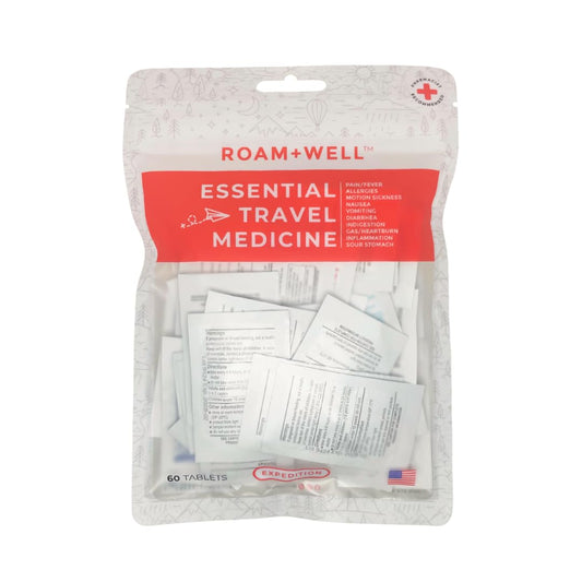 Roamwell Essential Travel Medicine Kit cover demonstrates ultra-compact packing for travelers.