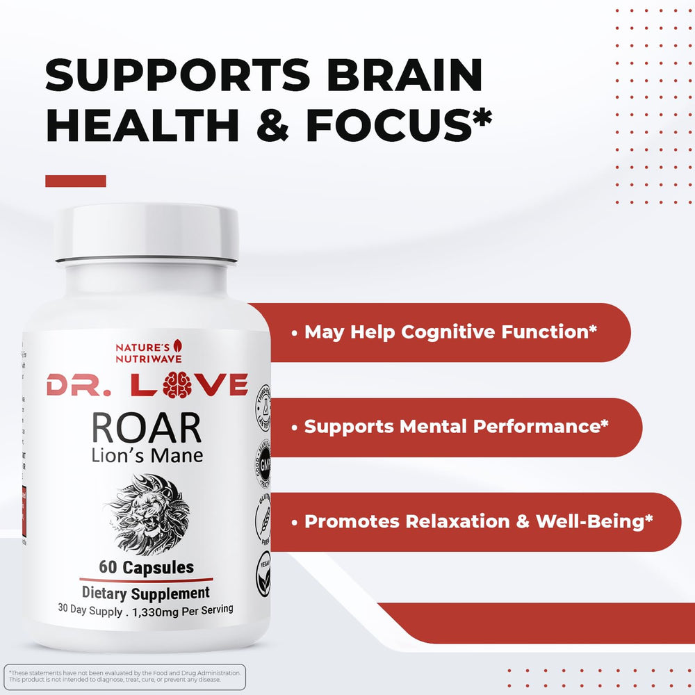 Close-up of capsules with mushroom blend: Lion’s Mane, Cordyceps, Reishi, Shiitake