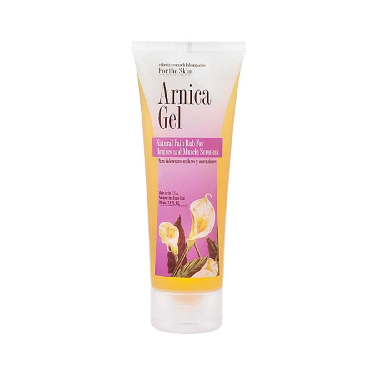 Robert Research Laboratories Arnica Gel tube closeup for soothing skin comfort after minor irritations.