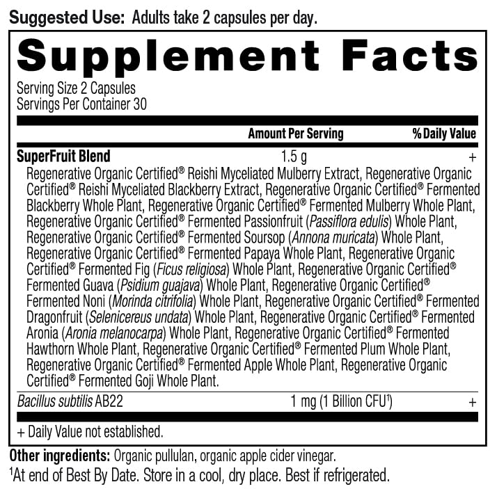 Label showing ROC SuperFruits 16-fruit blend
