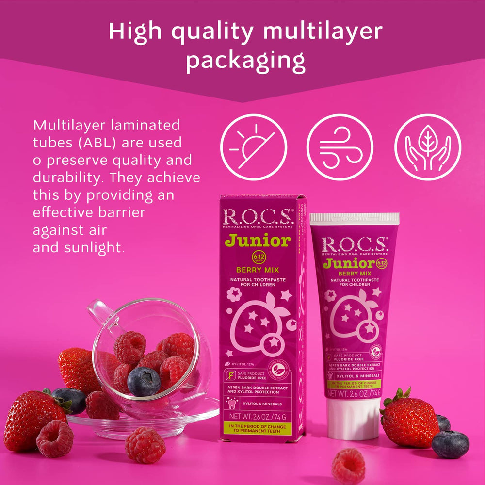Packaging shot of R.O.C.S. Junior Toothpaste Berry Mix