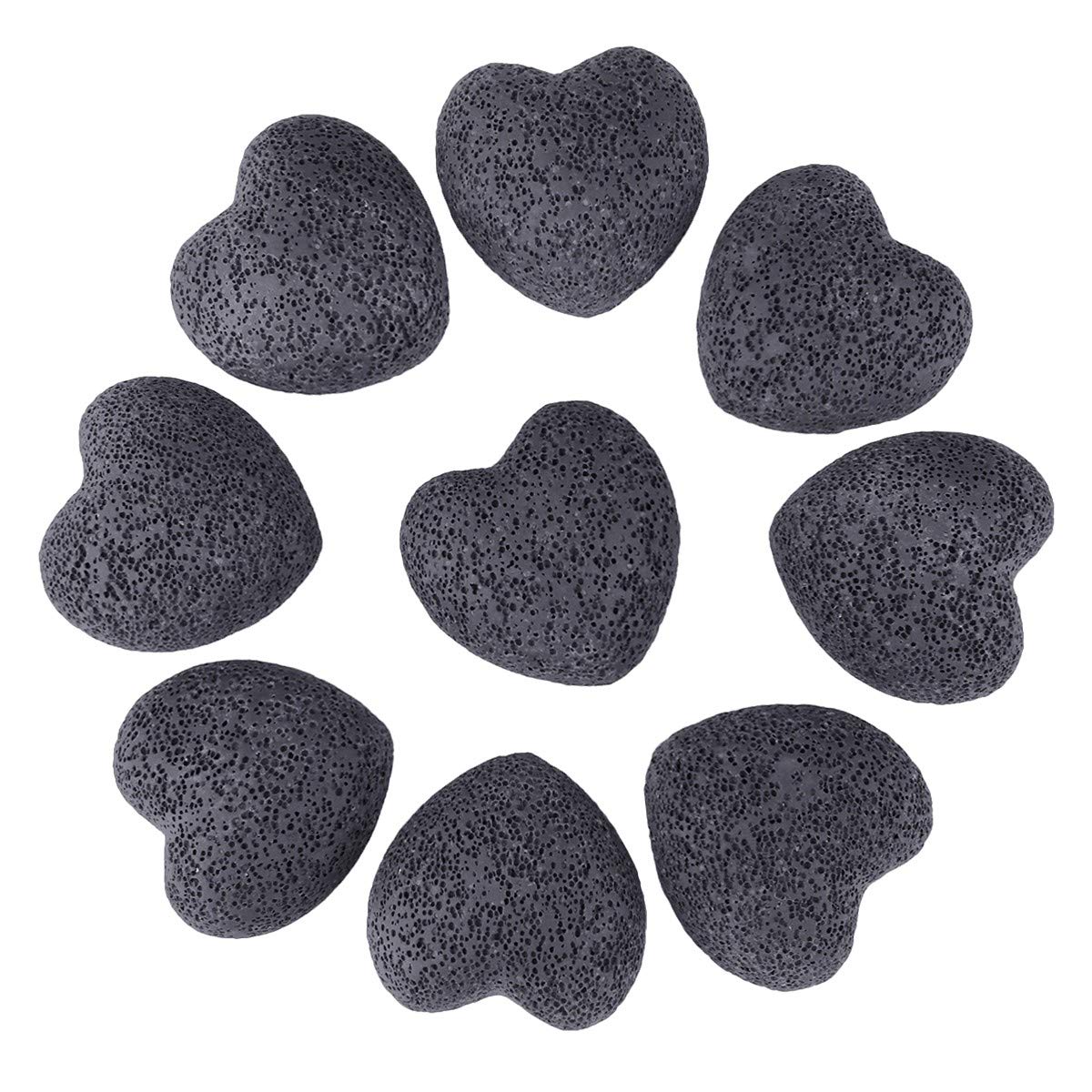 Black lava rock puff heart stone – 0.9 inch, 10-piece set