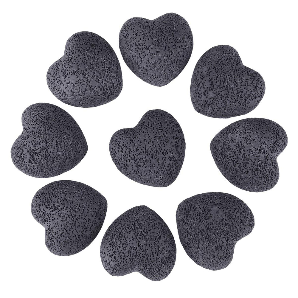 Black lava rock puff heart stone – 0.9 inch, 10-piece set