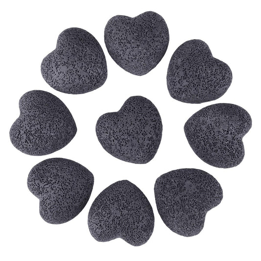 Black lava rock puff heart stone – 0.9 inch, 10-piece set