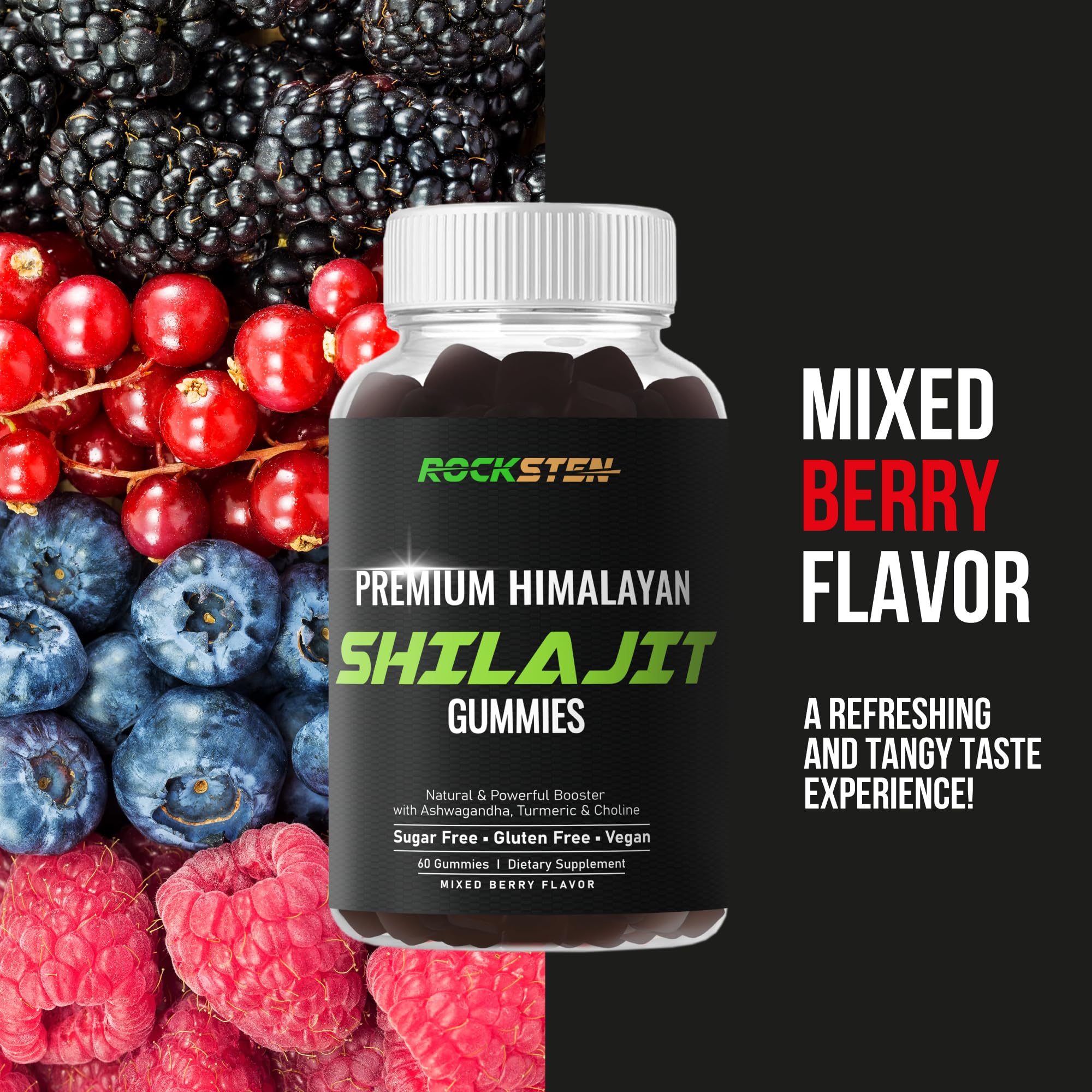 Vegan, gluten-free, non-GMO Shilajit Gummies label