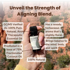 Rocky Mountain Oils Aligning drops close-up—rich aroma supporting balance during busy days