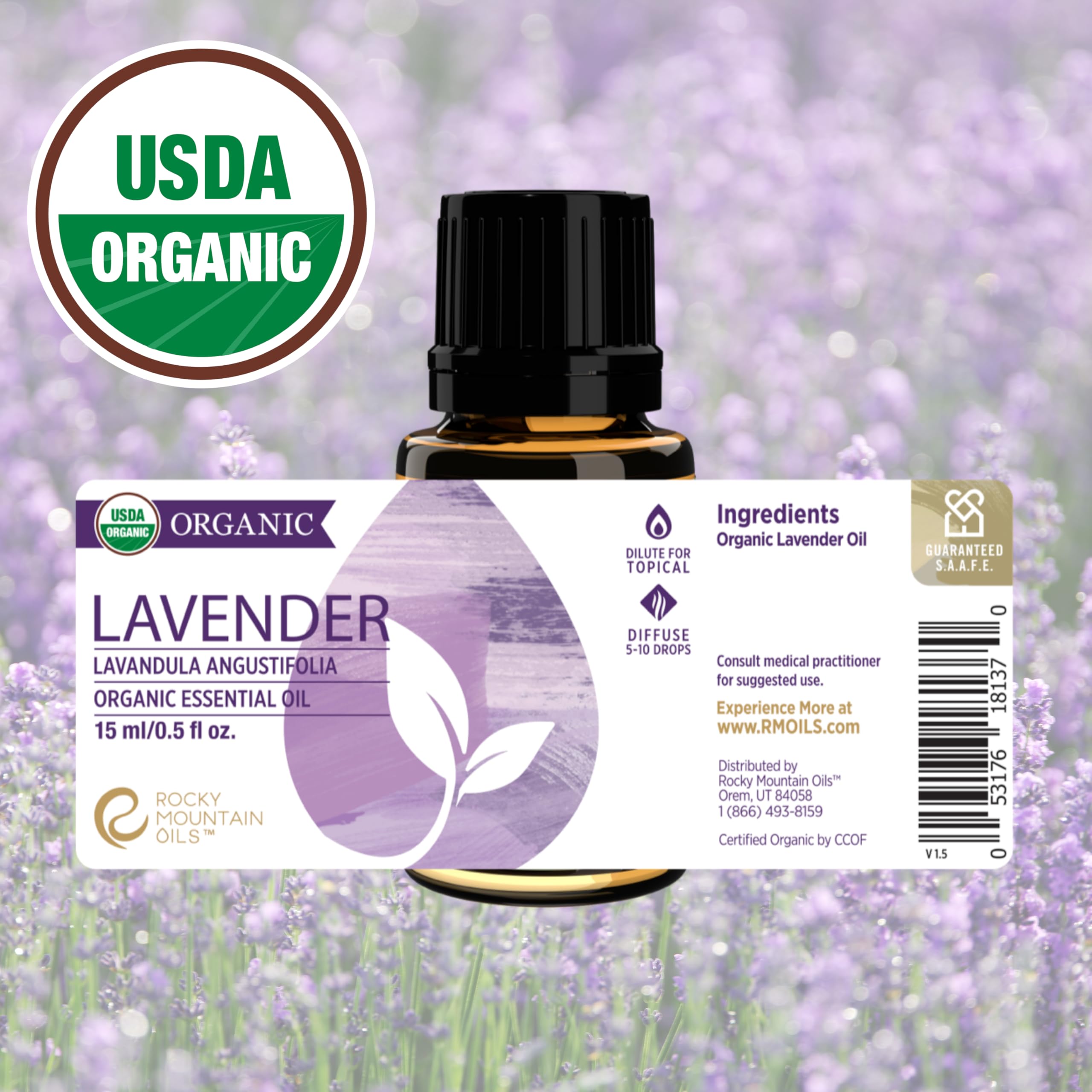 Dropper bottle of Rocky Mountain Oils Organic Lavender Essential Oil 15ml