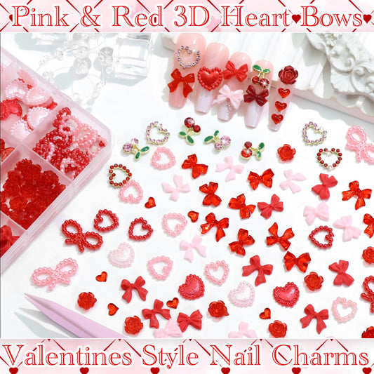 RODAKY Cherry Heart Nail Gems in metal alloy for romantic nail art.