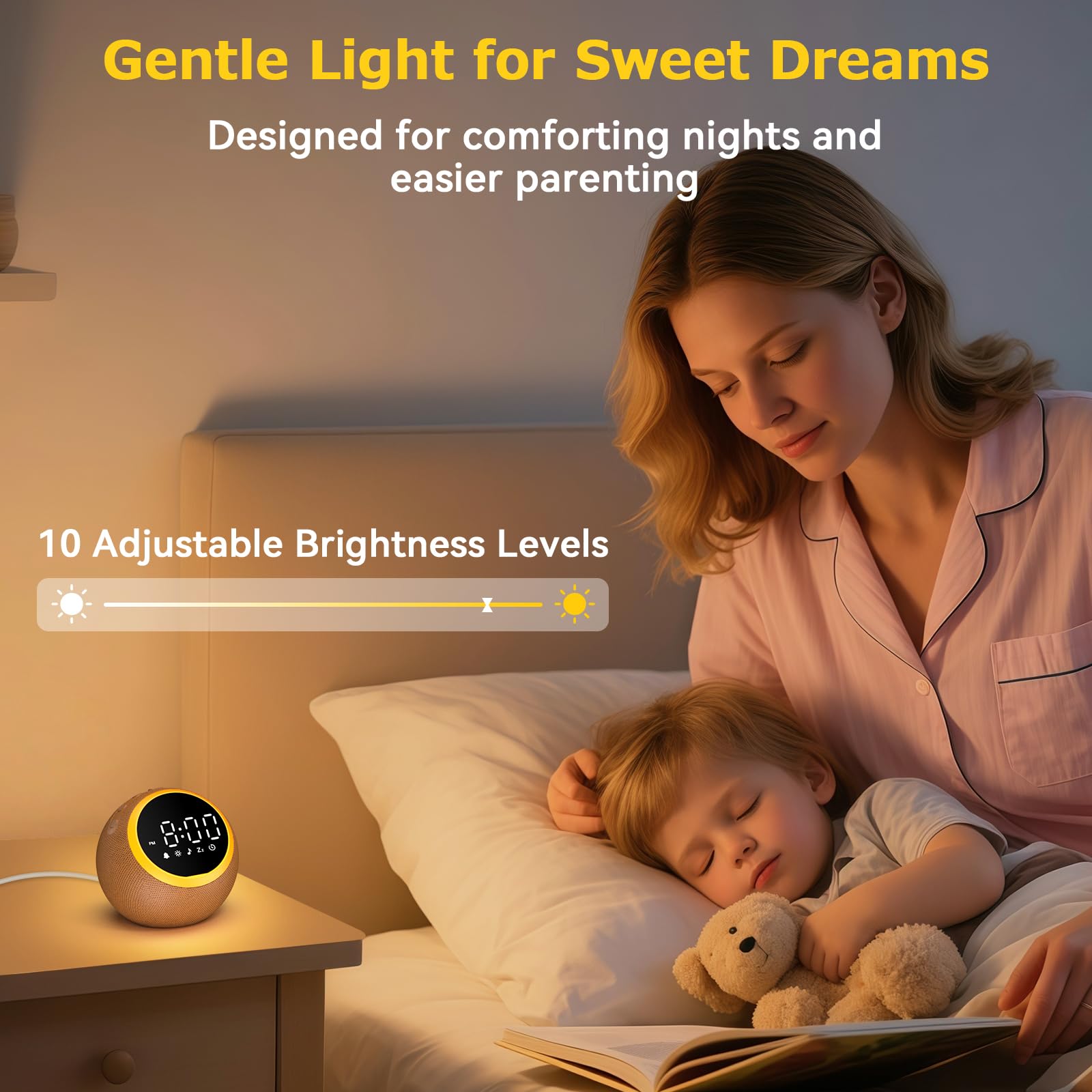 Rohent alarm clocks soft-sounds bedroom setup: neatly placed on nightstand