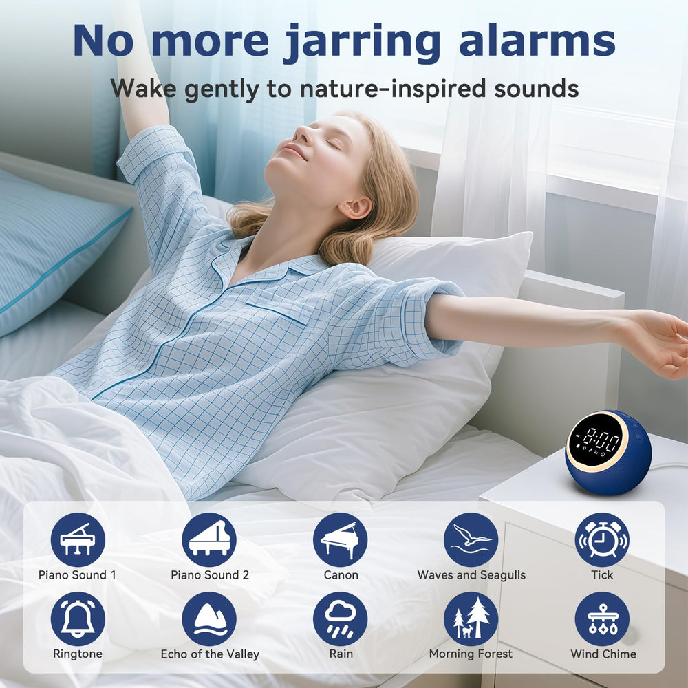 Rohent White Noise Sound Machine blue clock display for easy wake-ups