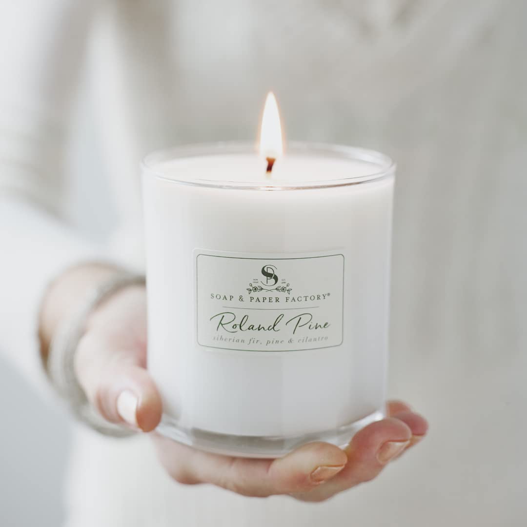 Close-up of Roland Pine candle label
