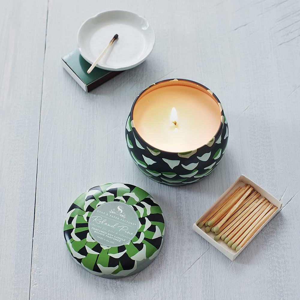 Gift-ready Roland Pine candle tin