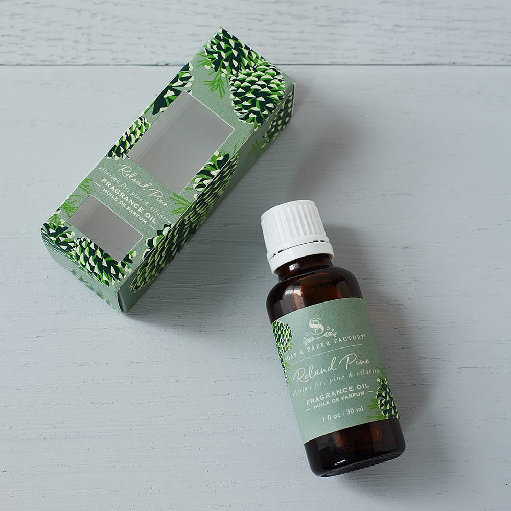 Roland Pine fragrance oil bottle close-up with label