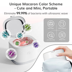 Compact portable design of ROLWAY retainer cleaner on bathroom counter