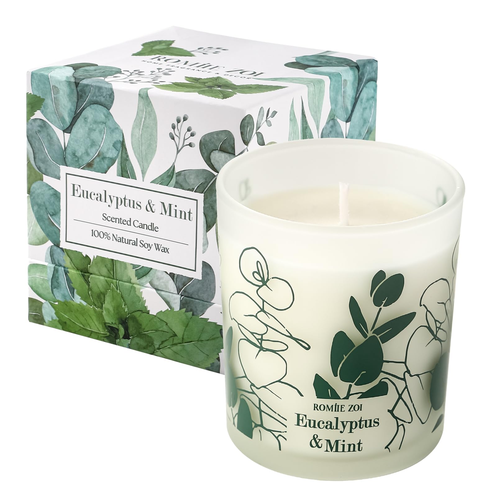 Front view of ROMIIE ZOI Scented Candle in eucalyptus & mint (6oz/170g)