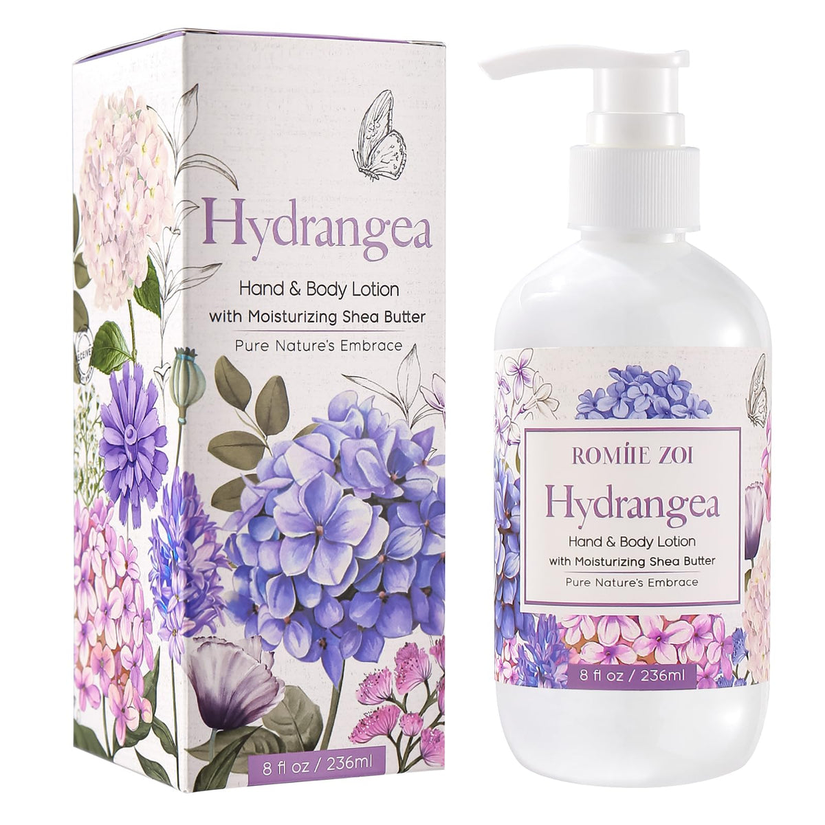 ROMIIE ZOI Hydrangea lotion bottle for lightweight hydration and fresh scent.