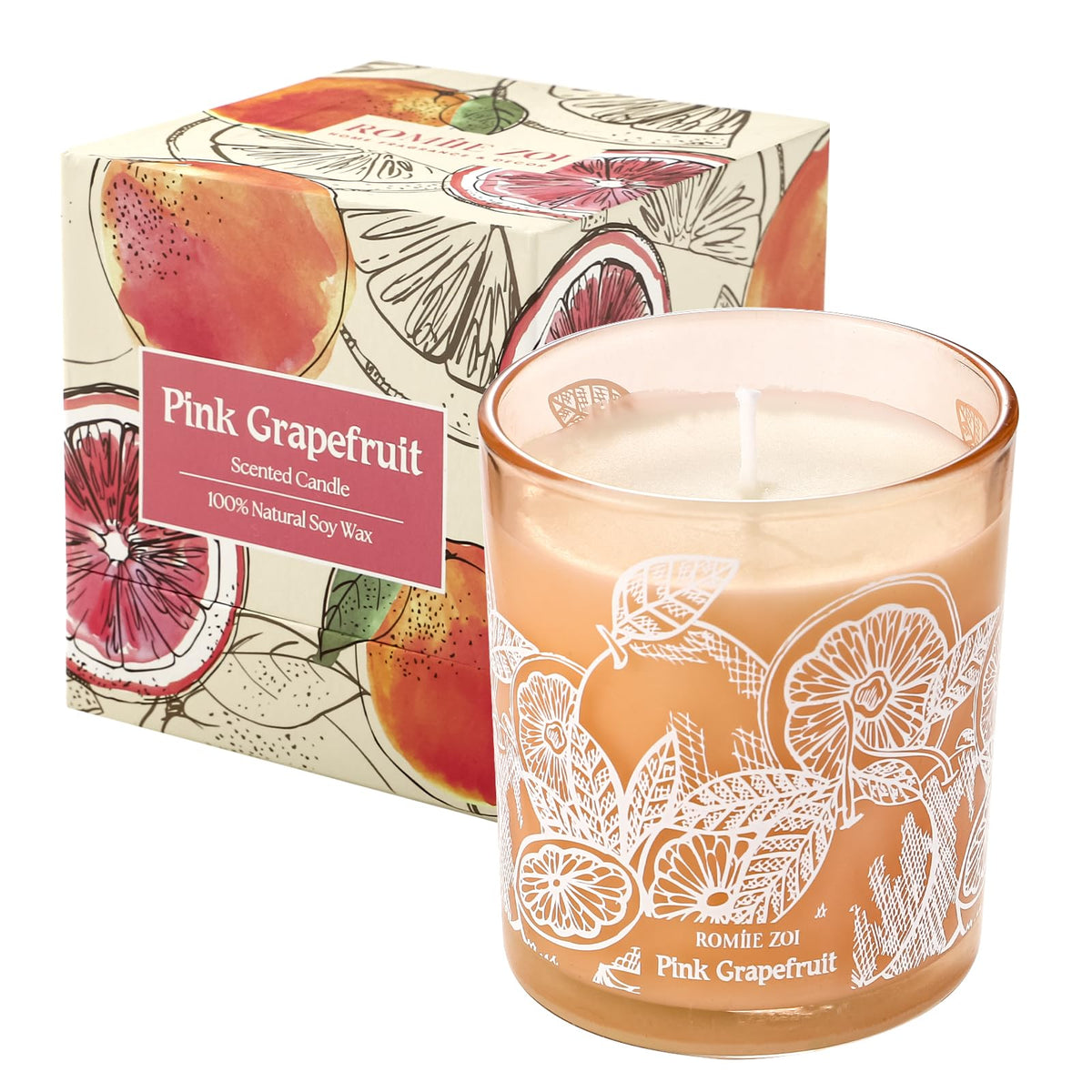 ROMIIE ZOI Pink Grapefruit scented candle in 6oz jar - front view