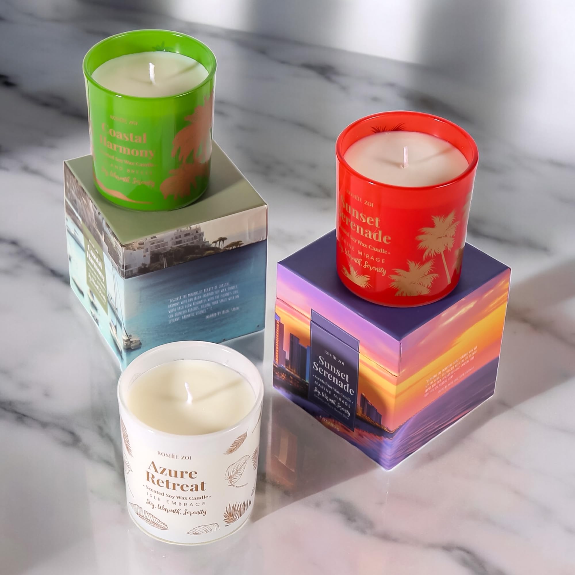 Warm room ambience with lit Ocean Whisper candle