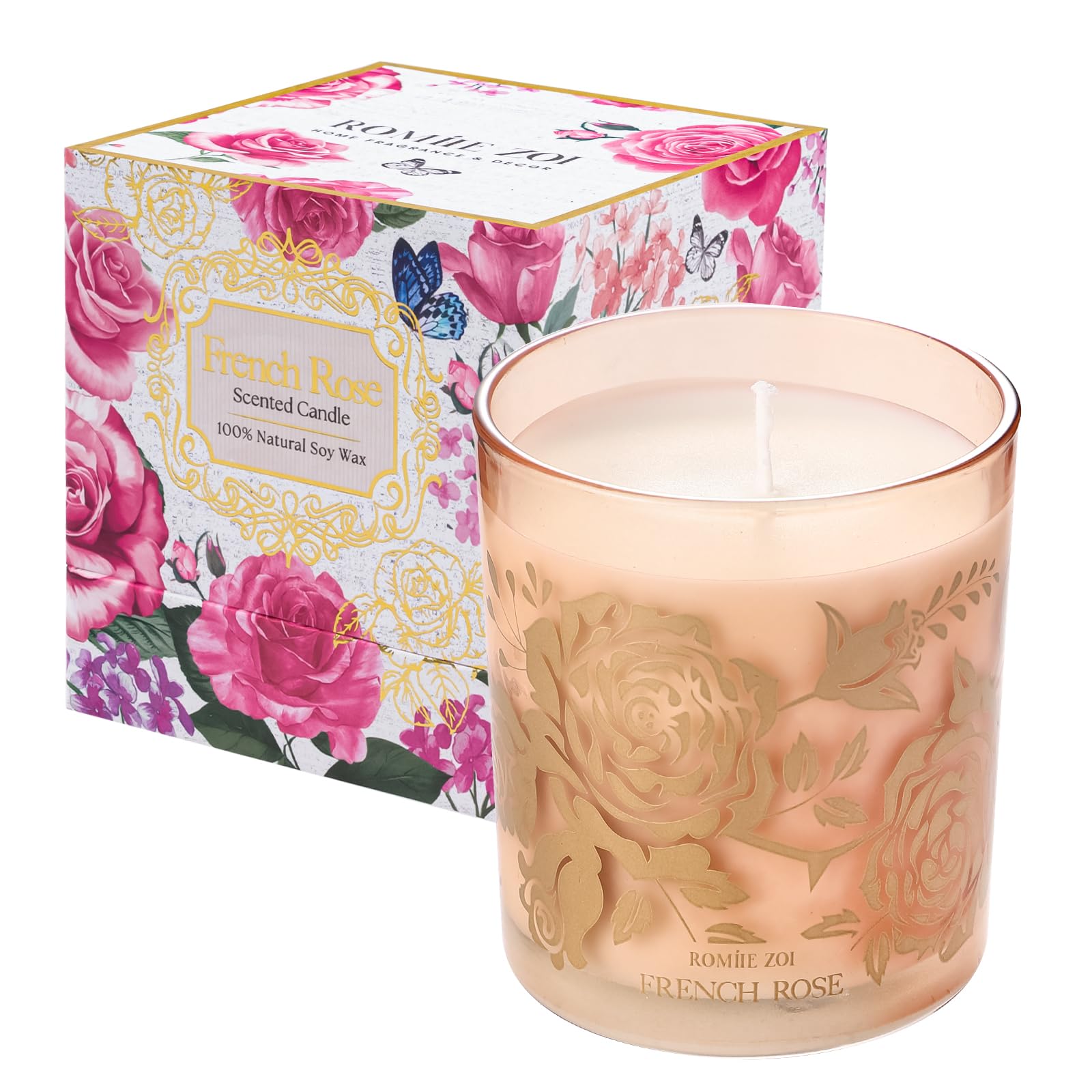 ROMIIE ZOI French Rose Scented Candle 6oz jar - front view