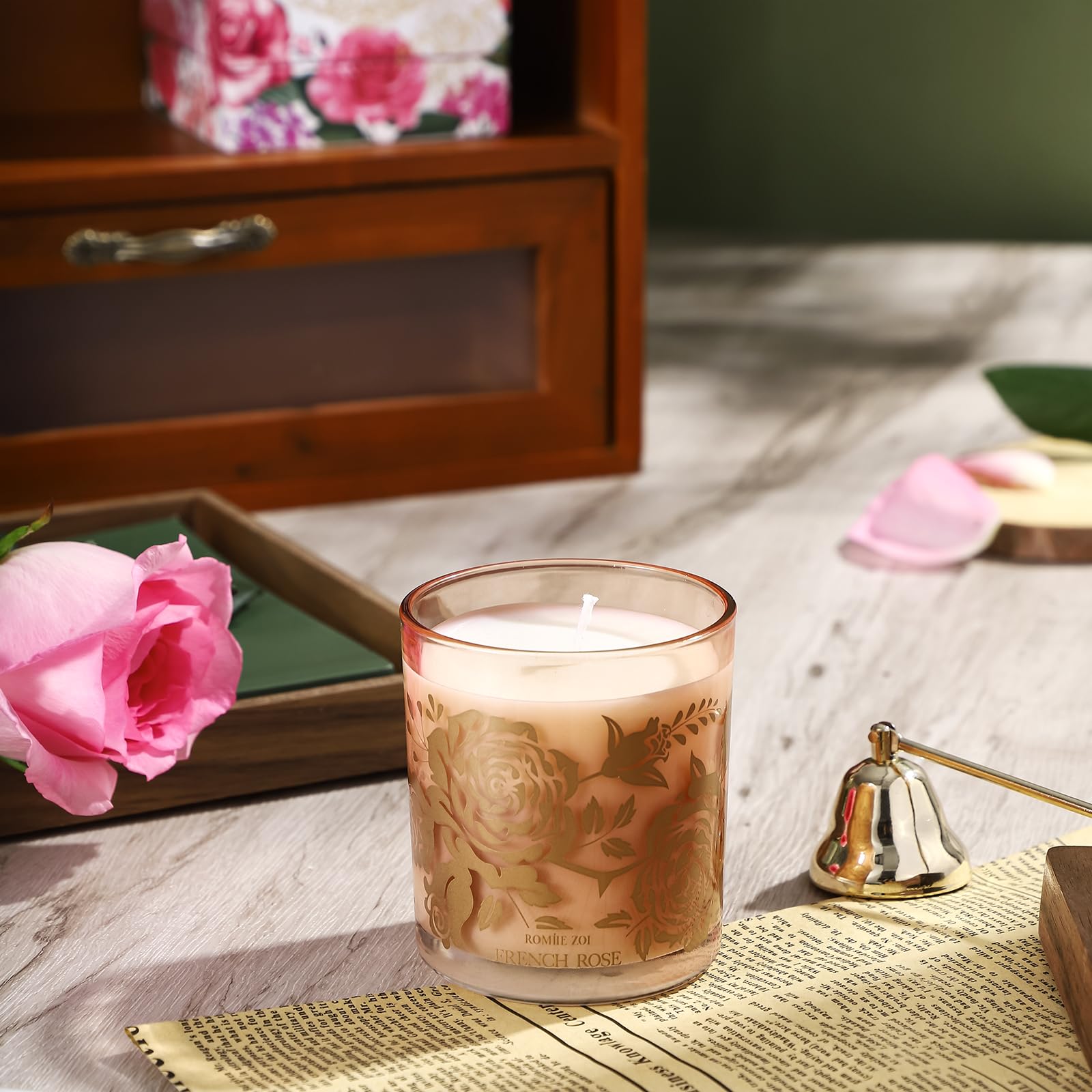 French Rose label on the candle jar
