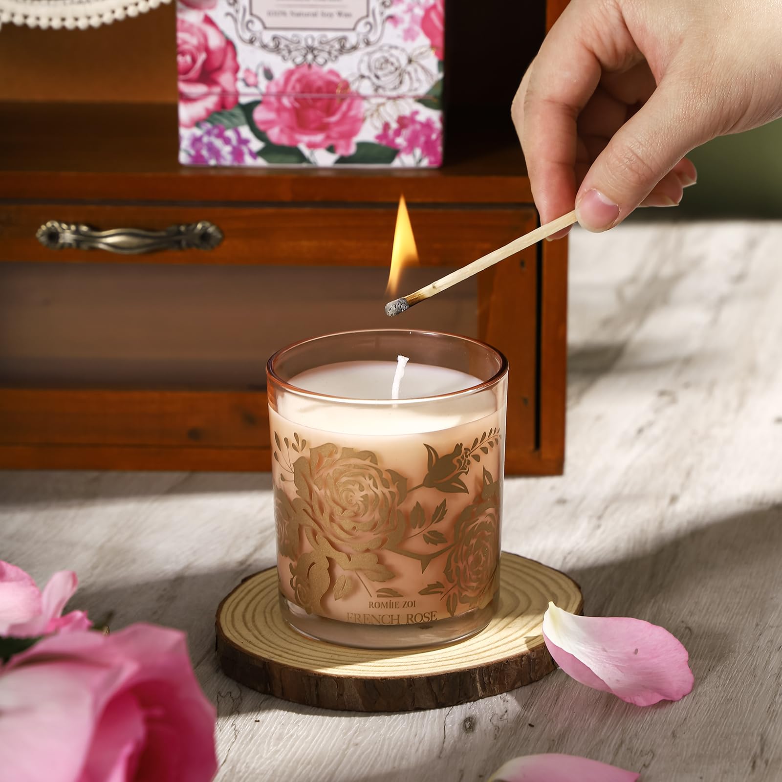 Candle in a cozy home or office setting