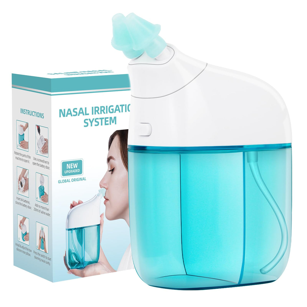 Ronfnea nasal irrigation system front turquoise for gentle nasal cleansing and easier breathing