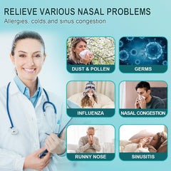 ronfnea nasal irrigation system in-action demonstrates a 15-second rinse capability.