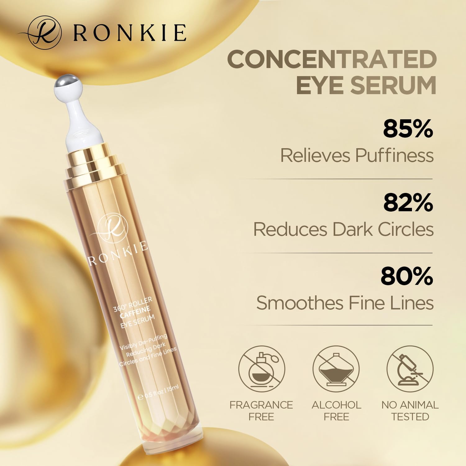 RONKIE eye cream with collagen and hyaluronic acid nourishes delicate under-eye skin.