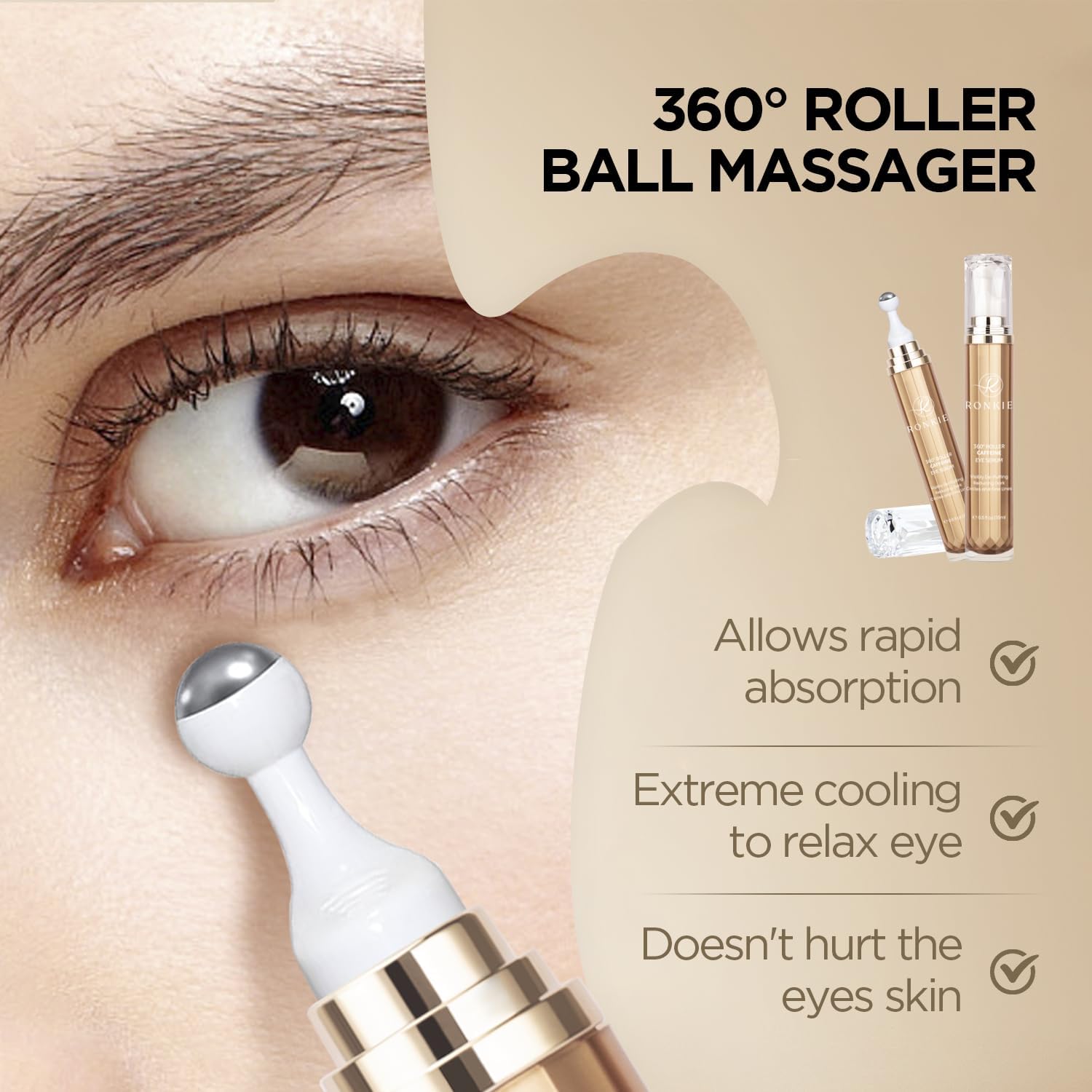 RONKIE eye cream targets dark circles and bags for a brighter look.