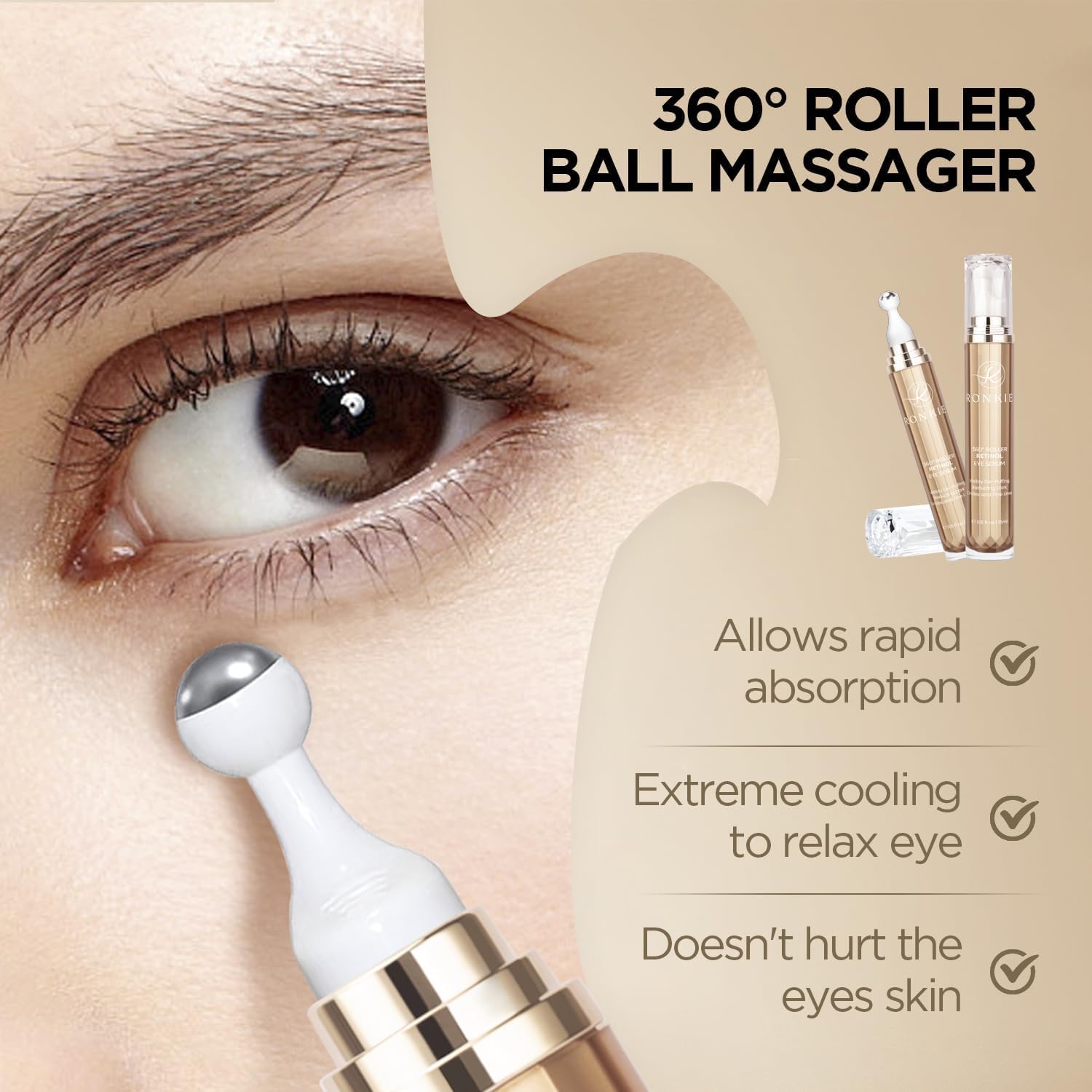 RONKIE Eye Cream puffy bags application highlights smooth glide