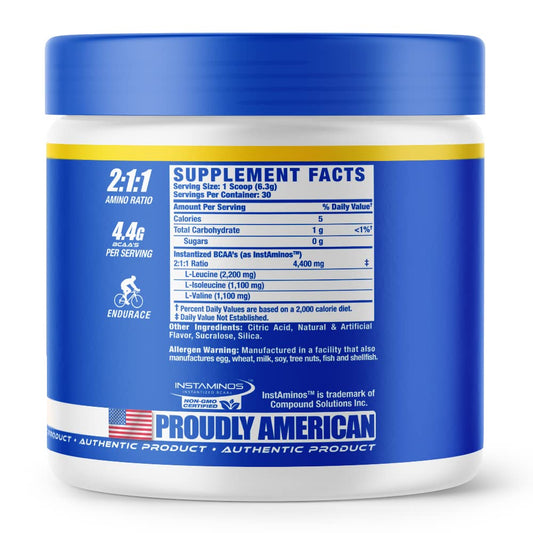 Ronnie Coleman BCAA XS Powder back label with nutrition facts