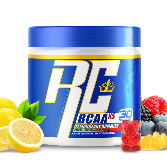 Ronnie Coleman BCAA XS Powder front with Lemonbeary Gummies flavor