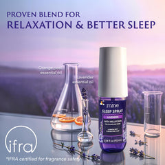 Bedroom scene with lavender sleep spray on the nightstand