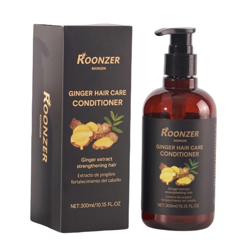 ROONZER Ginger Conditioner packaging highlights a nourishing formula for healthier-looking hair