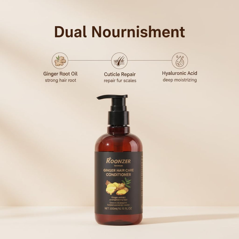 ROONZER Conditioner in shower scene signals easy rinse-off formula