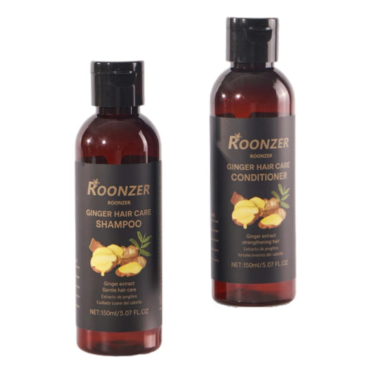 ROONZER Ginger Shampoo bottle showing refreshing cleanse and scalp stimulation
