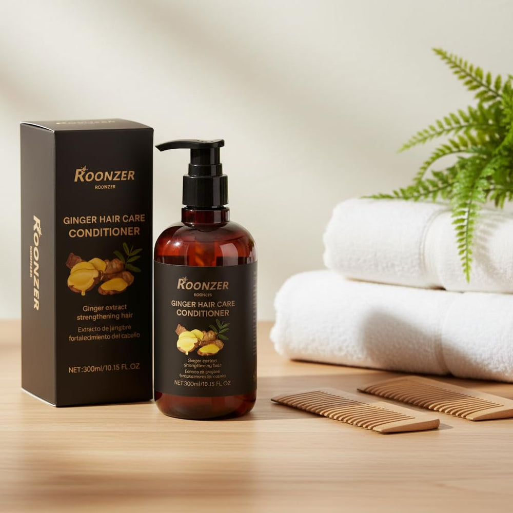 ROONZER Hyaluronic acid molecule visual suggests moisture retention for soft hair