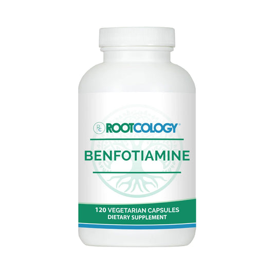 Rootcology Benfotiamine 300mg bottle with 120 capsules