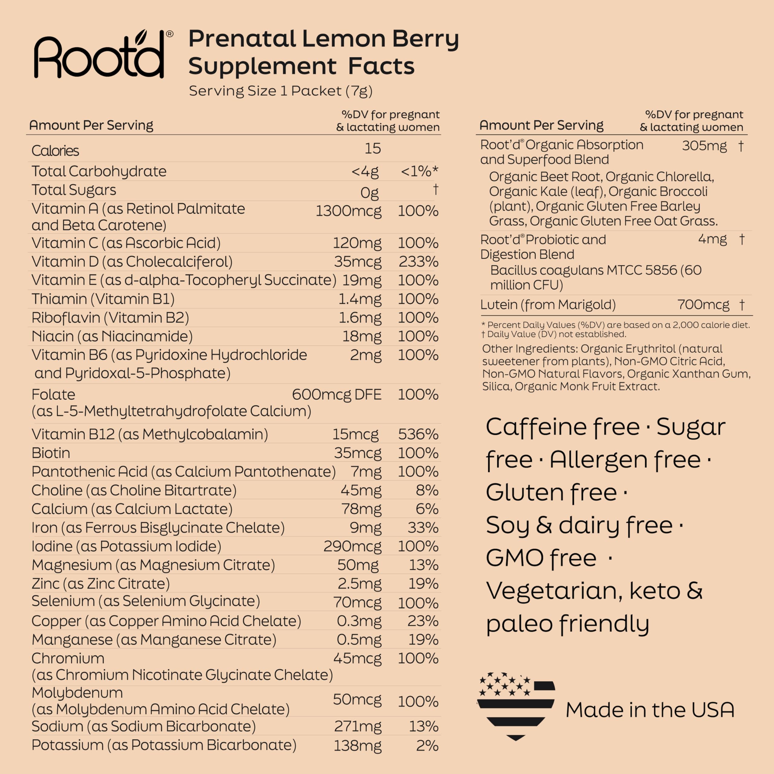Root'd Prenatal Multivitamin Powder 24 packets for convenient daily planning