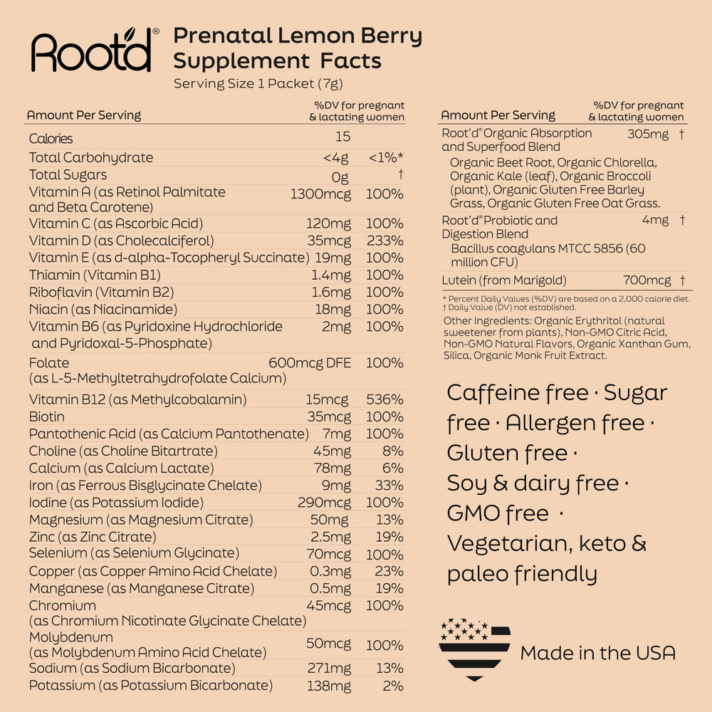 Root'd Prenatal Multivitamin Powder 24 packets for convenient daily planning