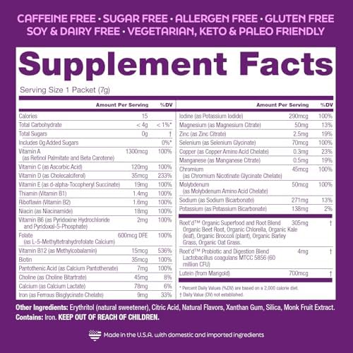 Label highlighting 25 vitamins and minerals