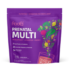 Root'd Prenatal Multivitamin Powder bottle pouring for easy daily nourishment