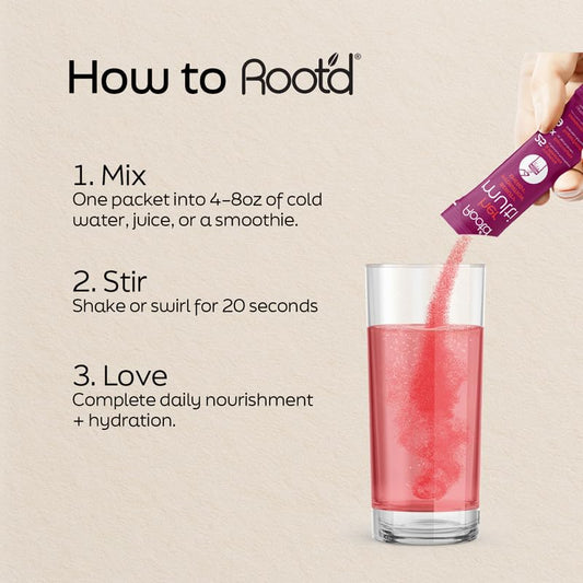 Preparing Root'd multivitamin powder in water