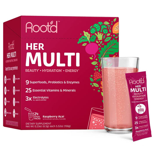 Root'd Women’s Multivitamin Powder bottle with Sugar-Free formula