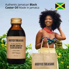 Rooted Treasure Jamaican Black Castor Oil bottle for hair, beard, and eyebrow growth