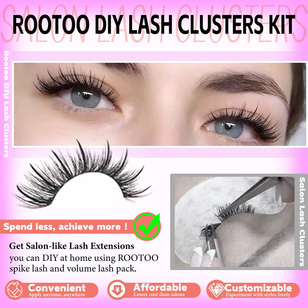 Rootoo lash clusters kit showing beginner-friendly application for quick upgrades.