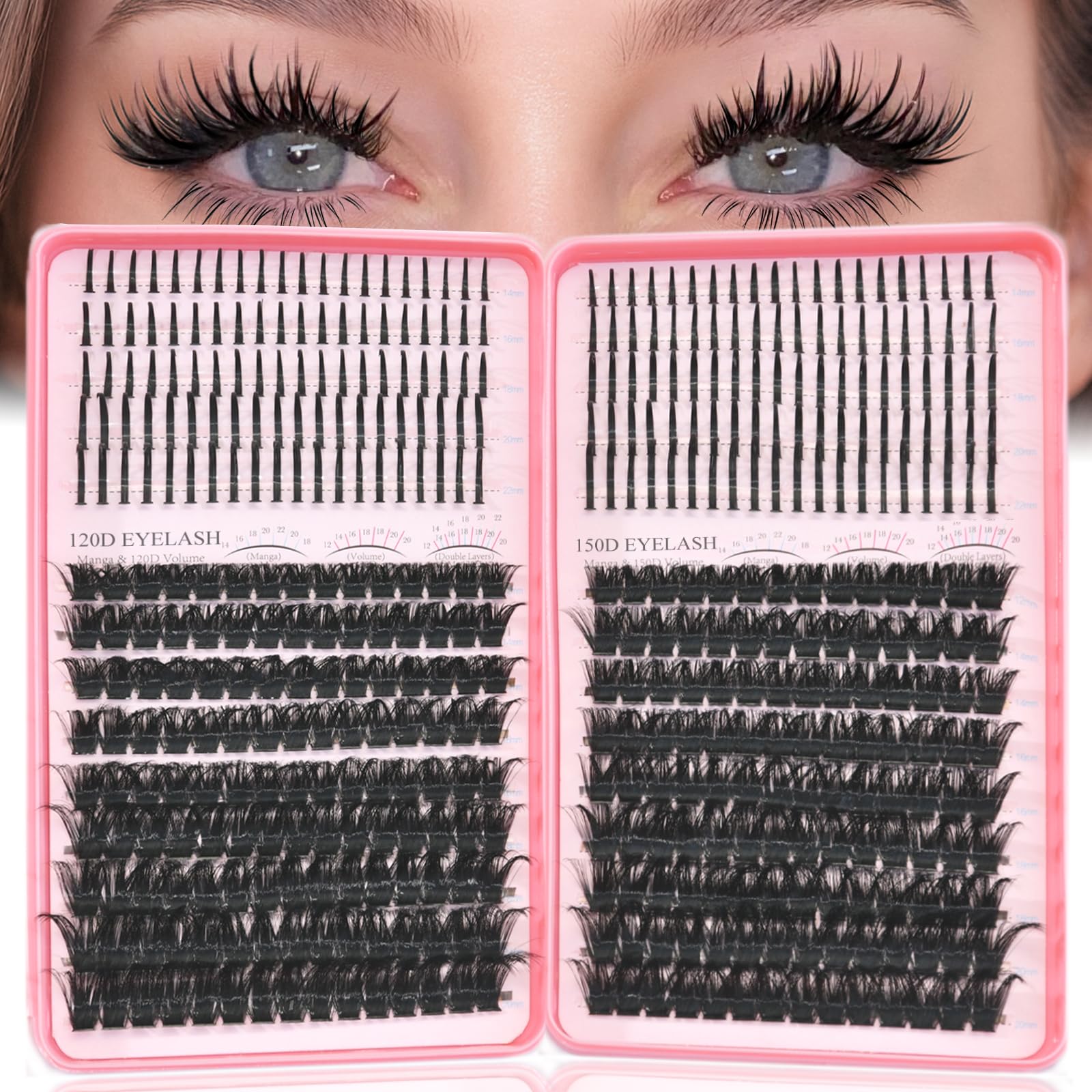Rootoo lash clusters spikes closeup shows dense 120D-150D for dramatic lash look