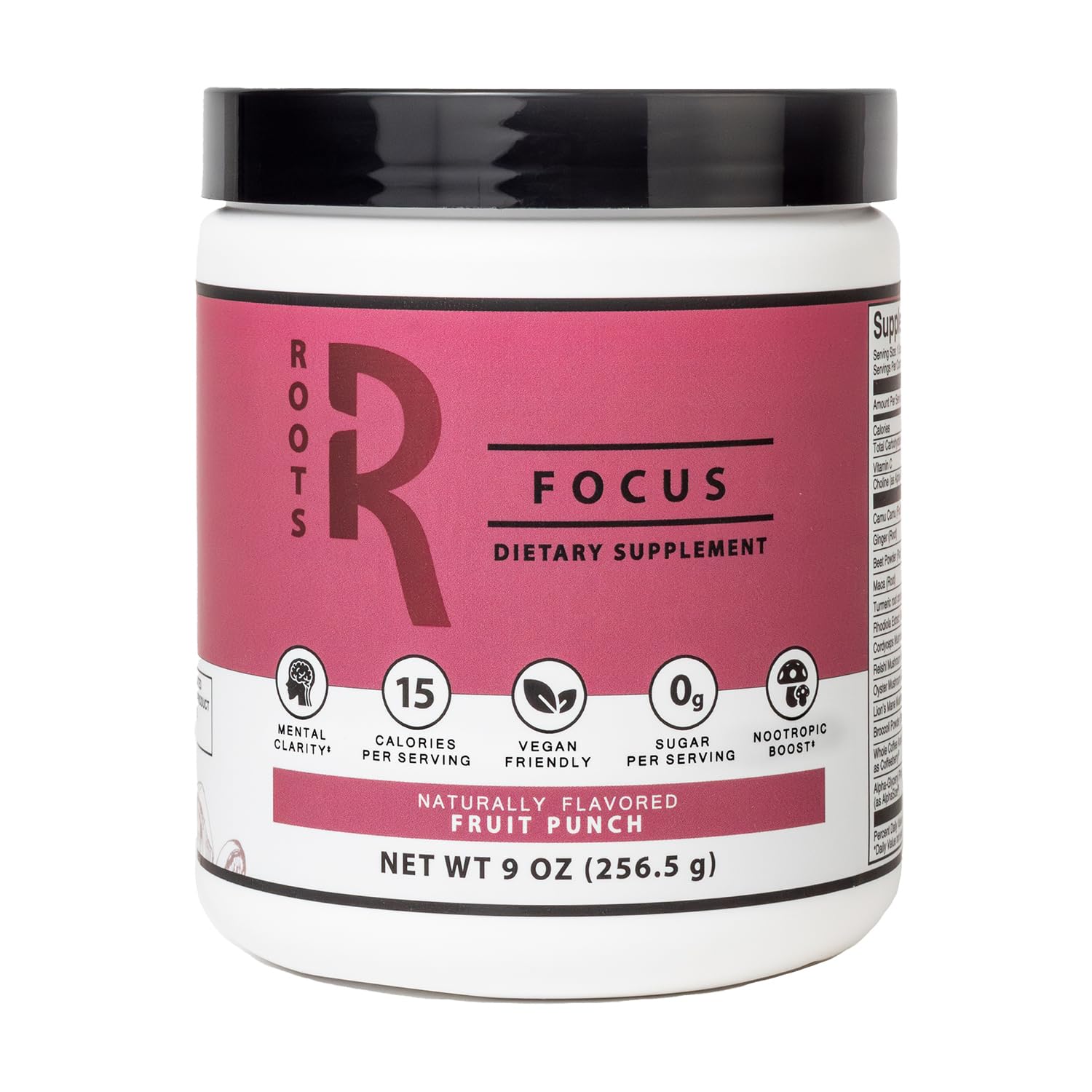 Roots Focus Fruit Punch front label on Silver Star Nutrition bottle