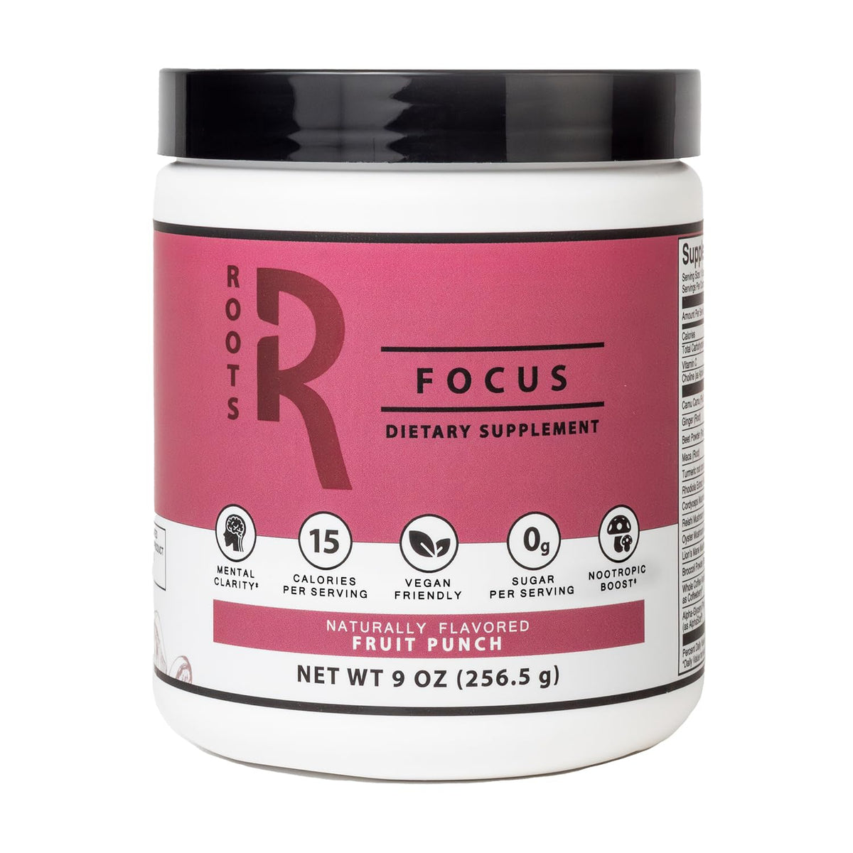 Roots Focus Fruit Punch front label on Silver Star Nutrition bottle