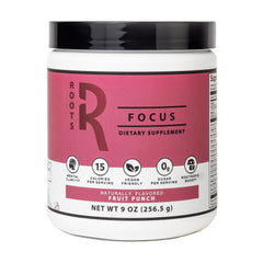 Roots Focus Fruit Punch front label on Silver Star Nutrition bottle